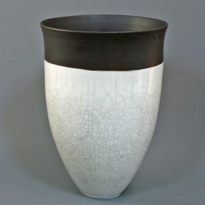 Large black and white crackle pot