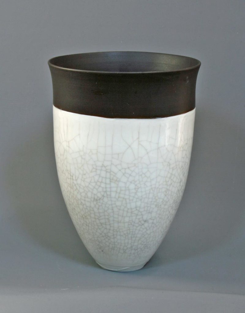 Large black and white crackle pot