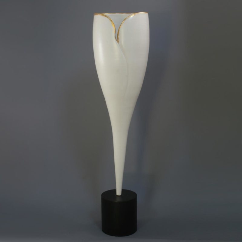 Large white arum form with gold leaf