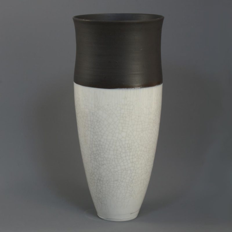 Tall white and black crackle vase